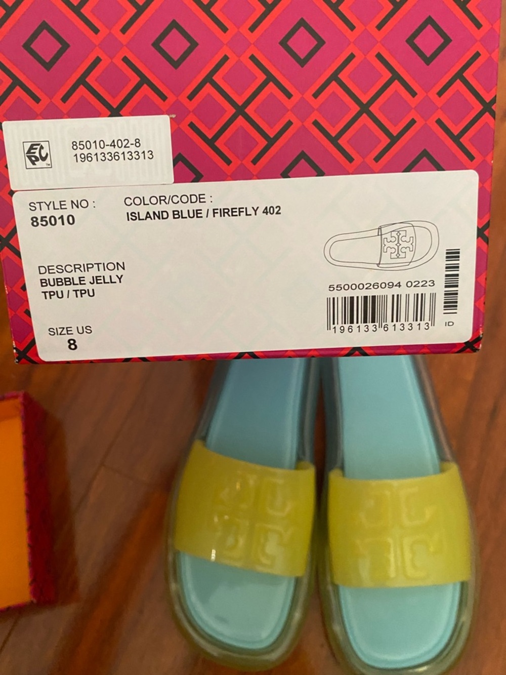 Tory Burch Island Blue Footbed with Firefly Yellow Jelly Bubble - Picture 4 of 5